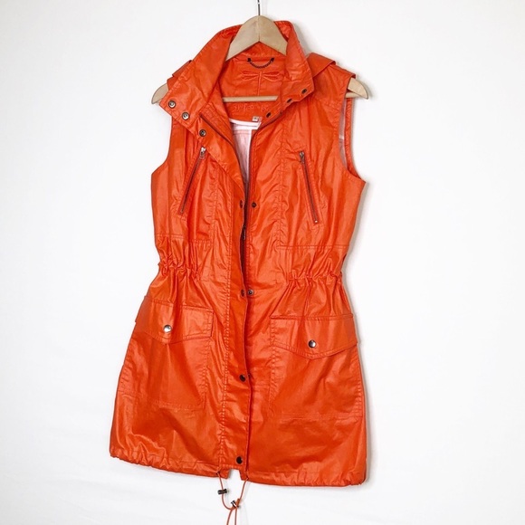 Tyler Boe Orange rain, slicker zip snap front hooded vest - Picture 5 of 9